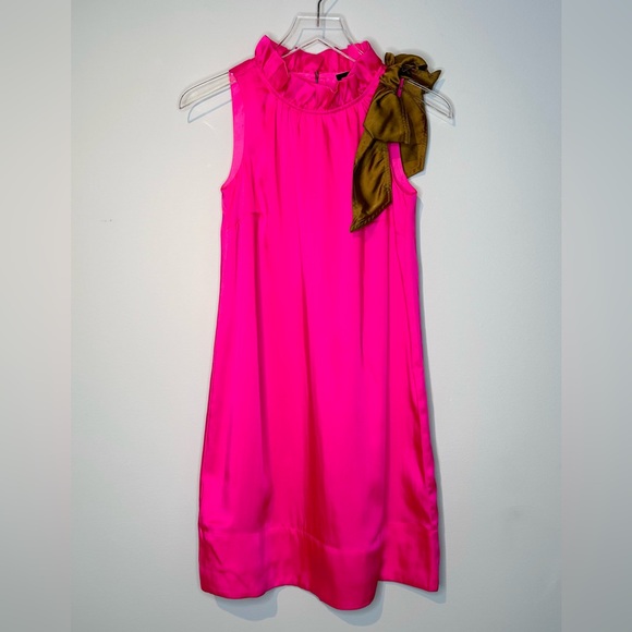 J. Crew Swingy Bow Neck Hot Pink Bronze Bow Dress Size XXS - Picture 13 of 14